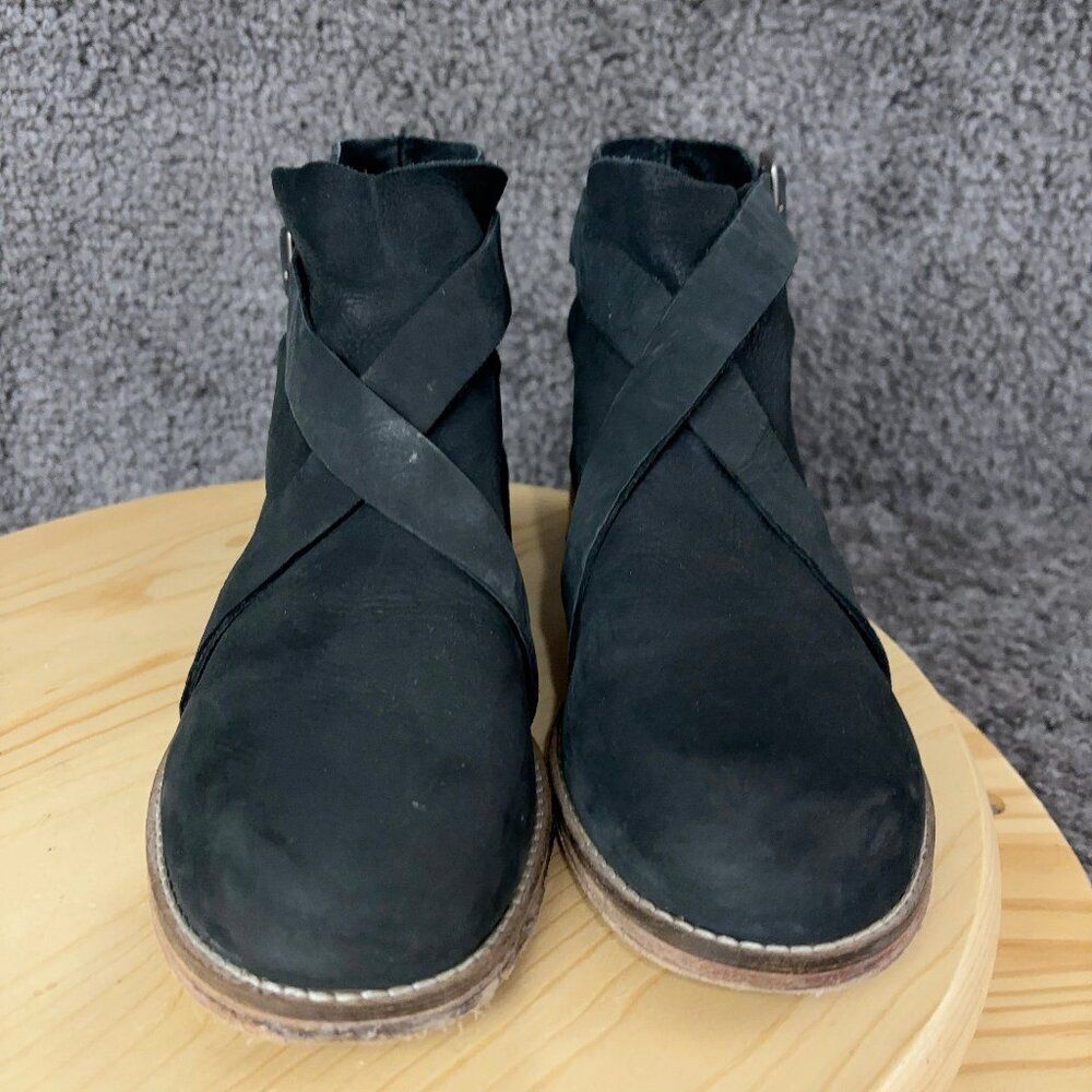 Free People Boots Womens 7.5 Las Palmas Black Nubuck Leather Wrap Strap Booties - Picture 2 of 9